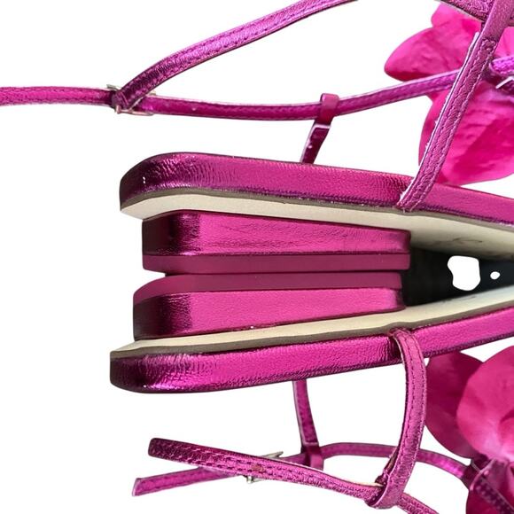 Franco Sarto NWOB Capri-Flore Pink Metallic Flower Thong Sandals size 8 - Picture 11 of 13